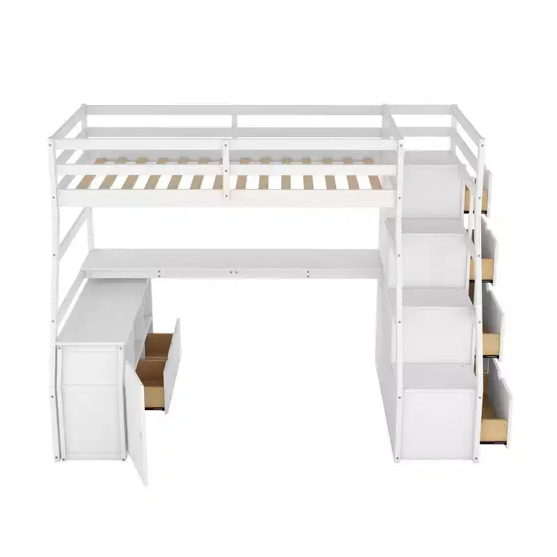 Lit mezzanine simple avec 7 tiroirs, 2 étagères, armoire et bureau pour enfants et adolescents