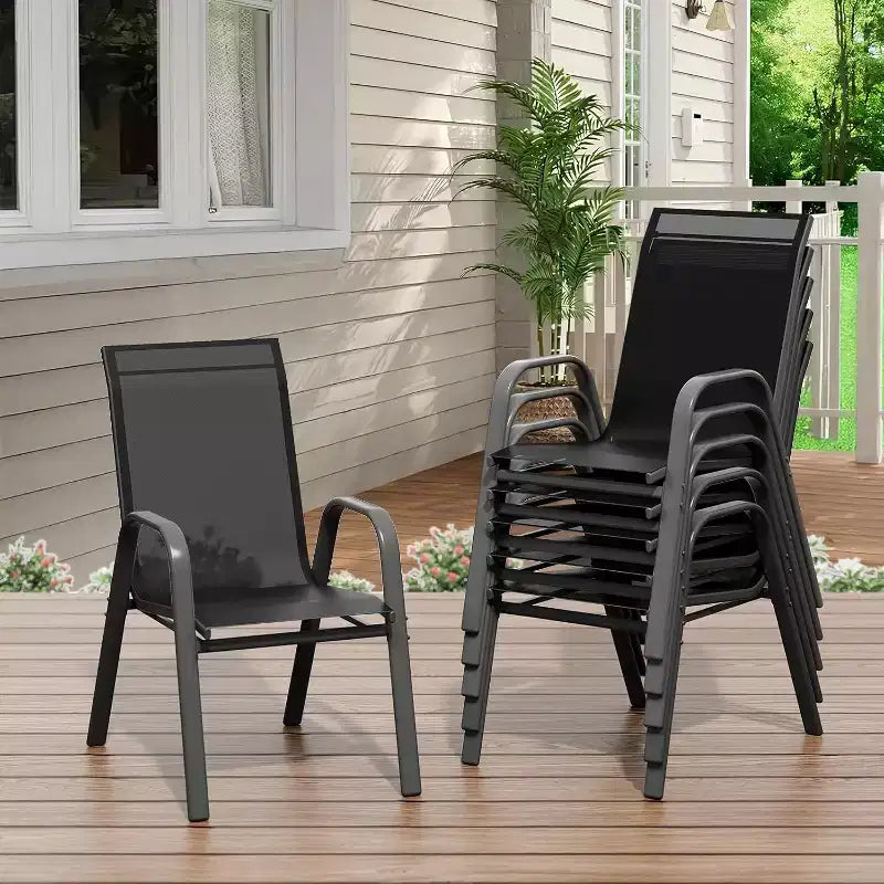 Chaises de patio, Lot de 4/6 chaises de salle à manger empilables d'extérieur en textilène léger résistant aux intempéries avec accoudoirs pour jardin, terrasse de piscine