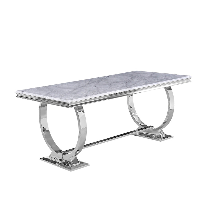 Table de salle à manger moderne avec piètement en U en acier inoxydable
