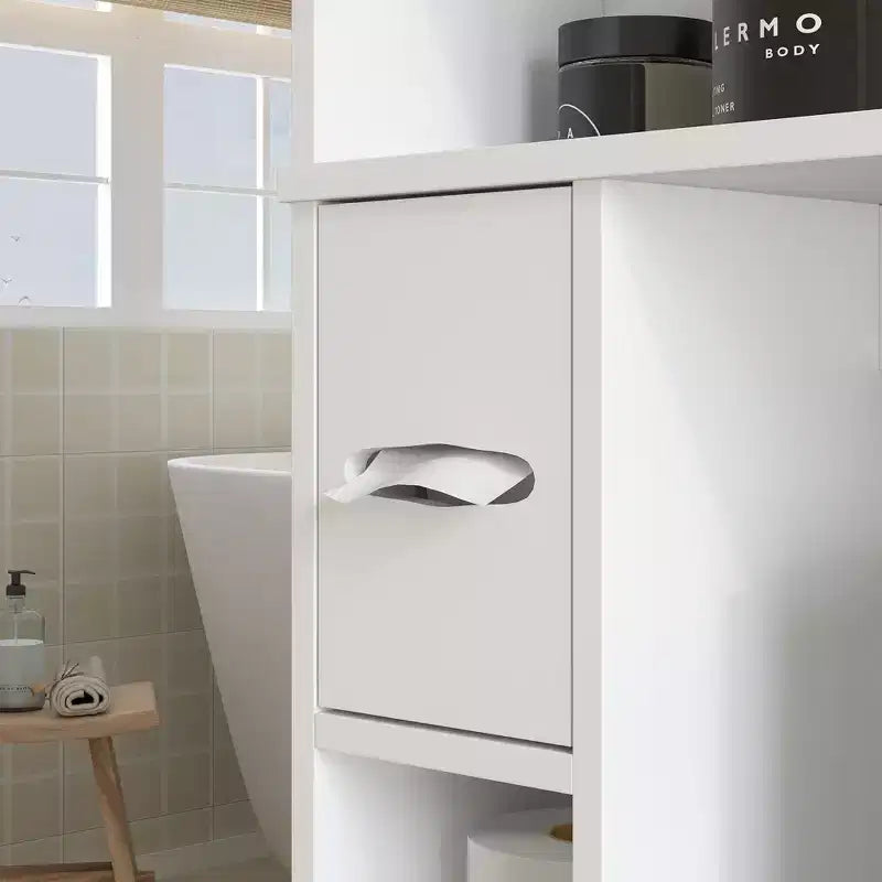 Meuble de rangement WC HOMCOM, Armoire de salle de bain moderne au-dessus des toilettes avec 2 portes, porte-papier toilette, étagère WC autoportante