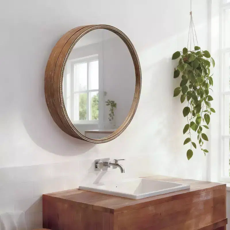 GDFStudio Norvyn Miroir mural rond 23,6 po avec armoire de rangement coulissante
