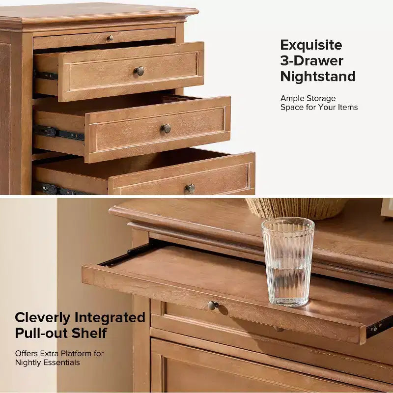 Table d'appoint Giorgio à 3 tiroirs avec prises intégrées, lot de 2 | HULALA HOME