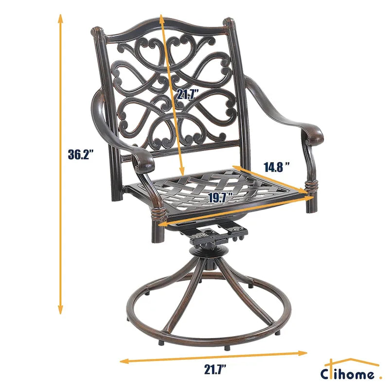 Ensemble de salle à manger d'extérieur 5 pièces en fonte d'aluminium avec 4 chaises pivotantes