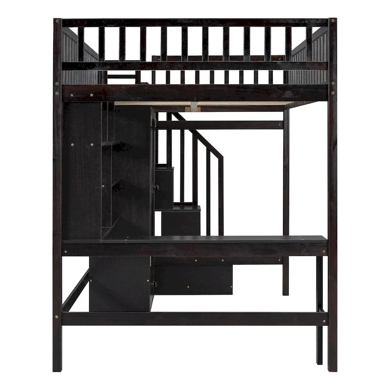 Lit mezzanine en pin avec bureau et rangements