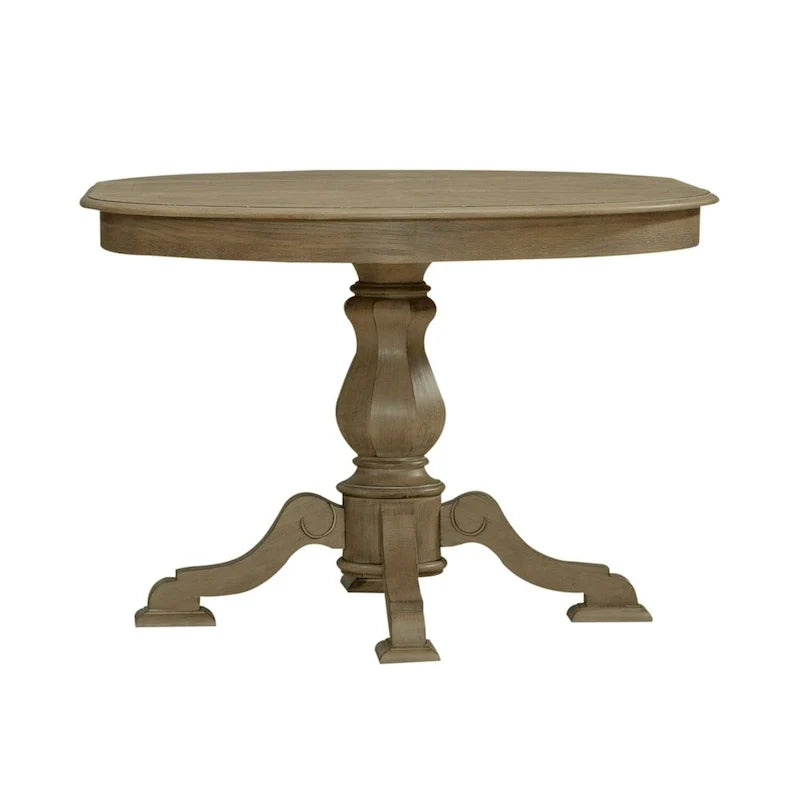 Table à dîner ronde sur pied Magnolia Manor avec rallonges escamotables - 2 finitions