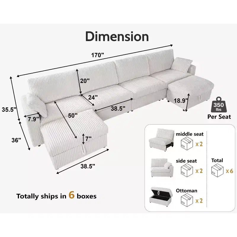 Canapé d'angle modulaire en velours côtelé Dyonery avec housses lavables