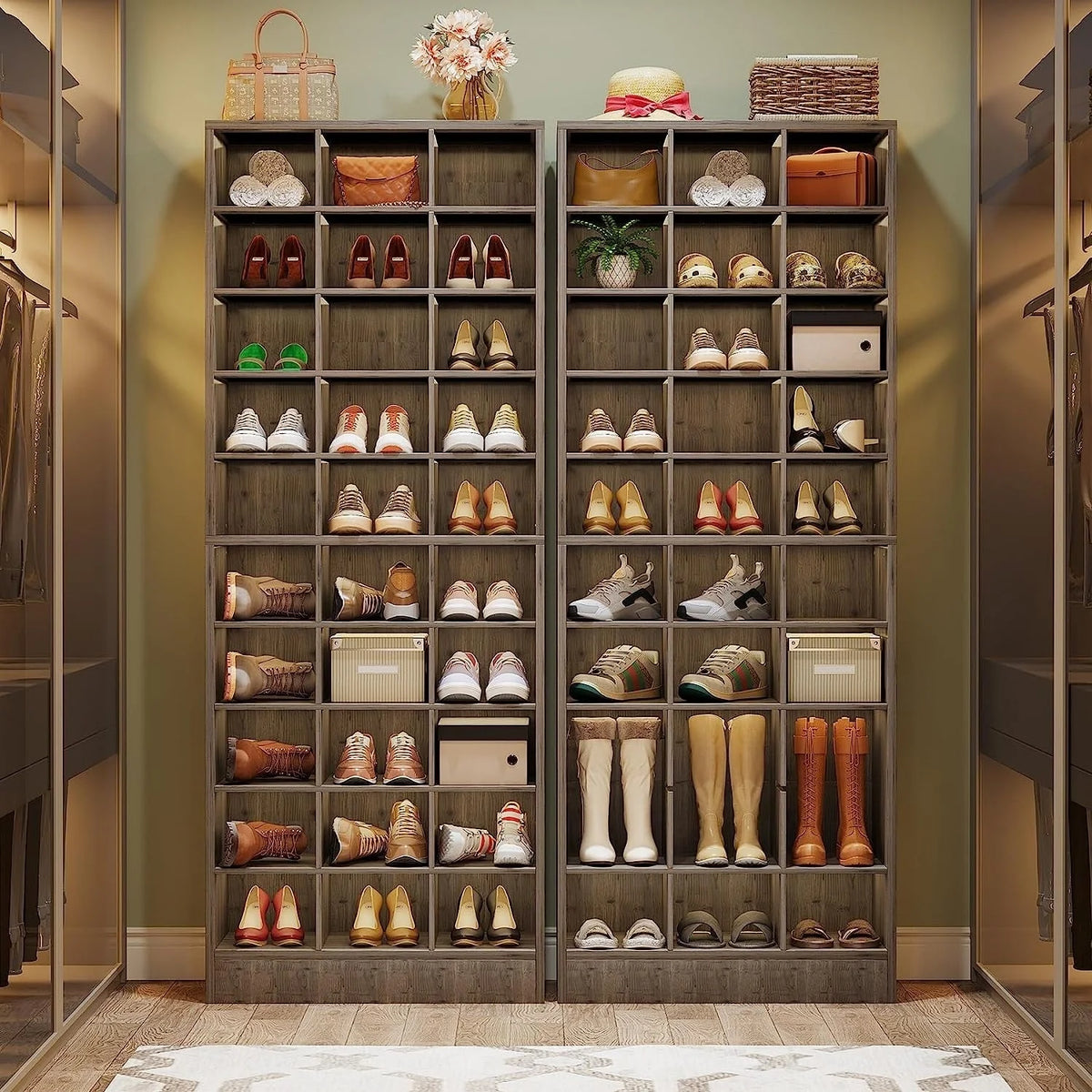 Meuble à chaussures haut 30 paires, étagère de rangement à chaussures en bois blanc 10 niveaux pour placard, entrée - 10 niveaux