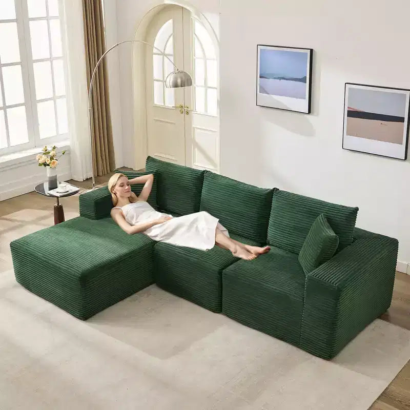 108 Modern Sofa Couch, 3 Seater Upholstered L Shaped Sofa with Pillows, Deep Seat Sofa, No Assembly Required