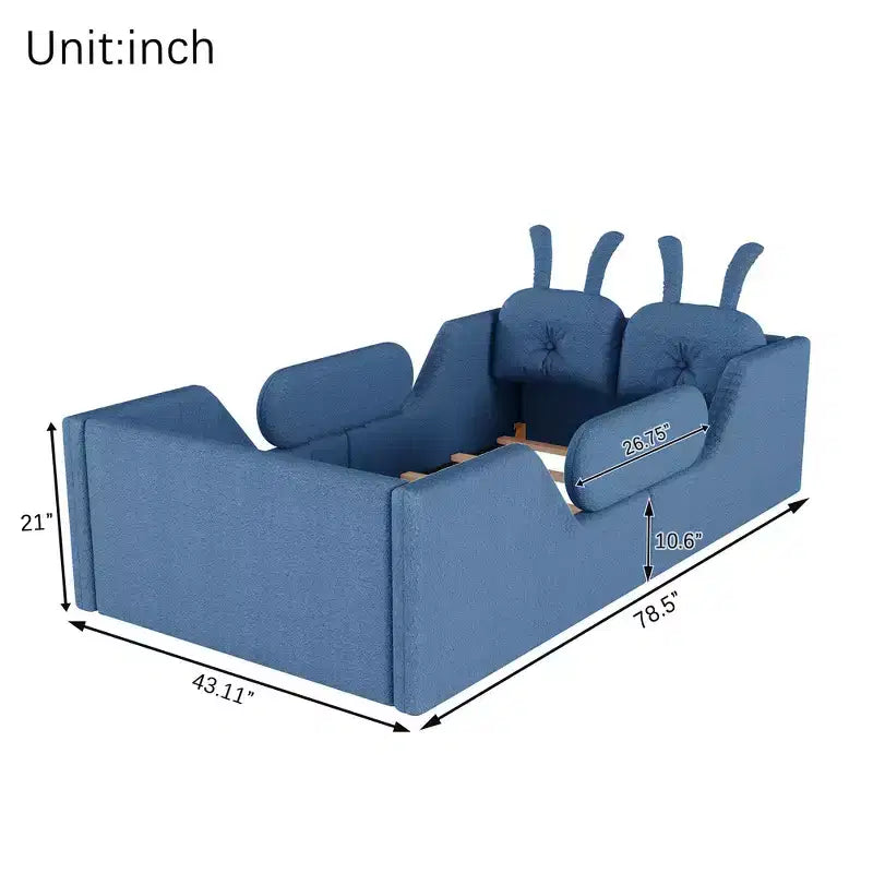 Lit plateforme double Whisen, cadre de lit rembourré pour enfants avec coussin lapin, barrières latérales amovibles