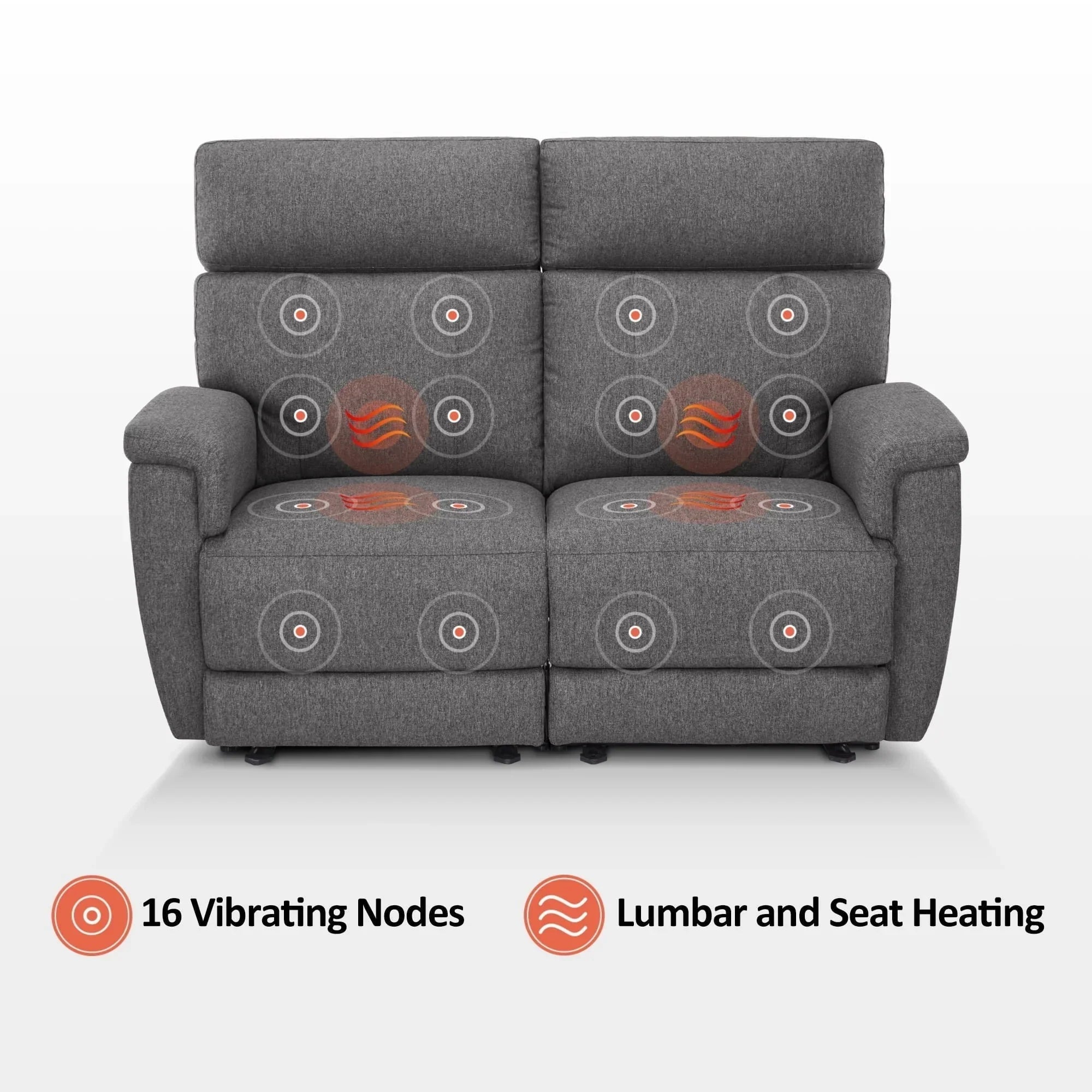Canapé inclinable électrique MCombo 60,2 po avec massage et double chauffage, appuie-tête réglable, ports USB et Type C, tissu