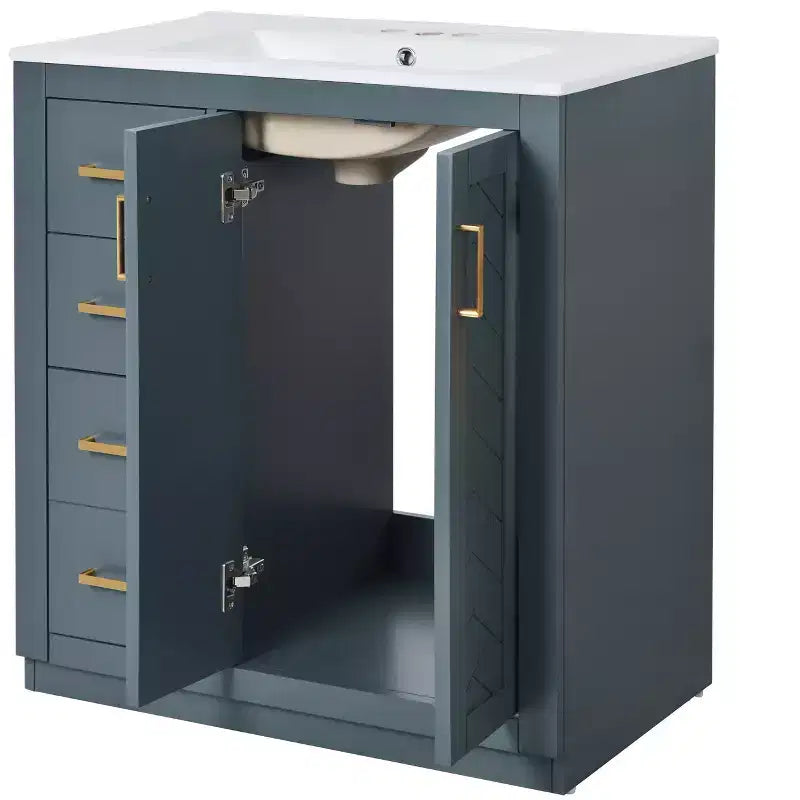Meuble-lavabo de salle de bain à évier simple de 76 cm avec armoire et 3 tiroirs – Noir / Bleu / Vert / Indigo / Blanc