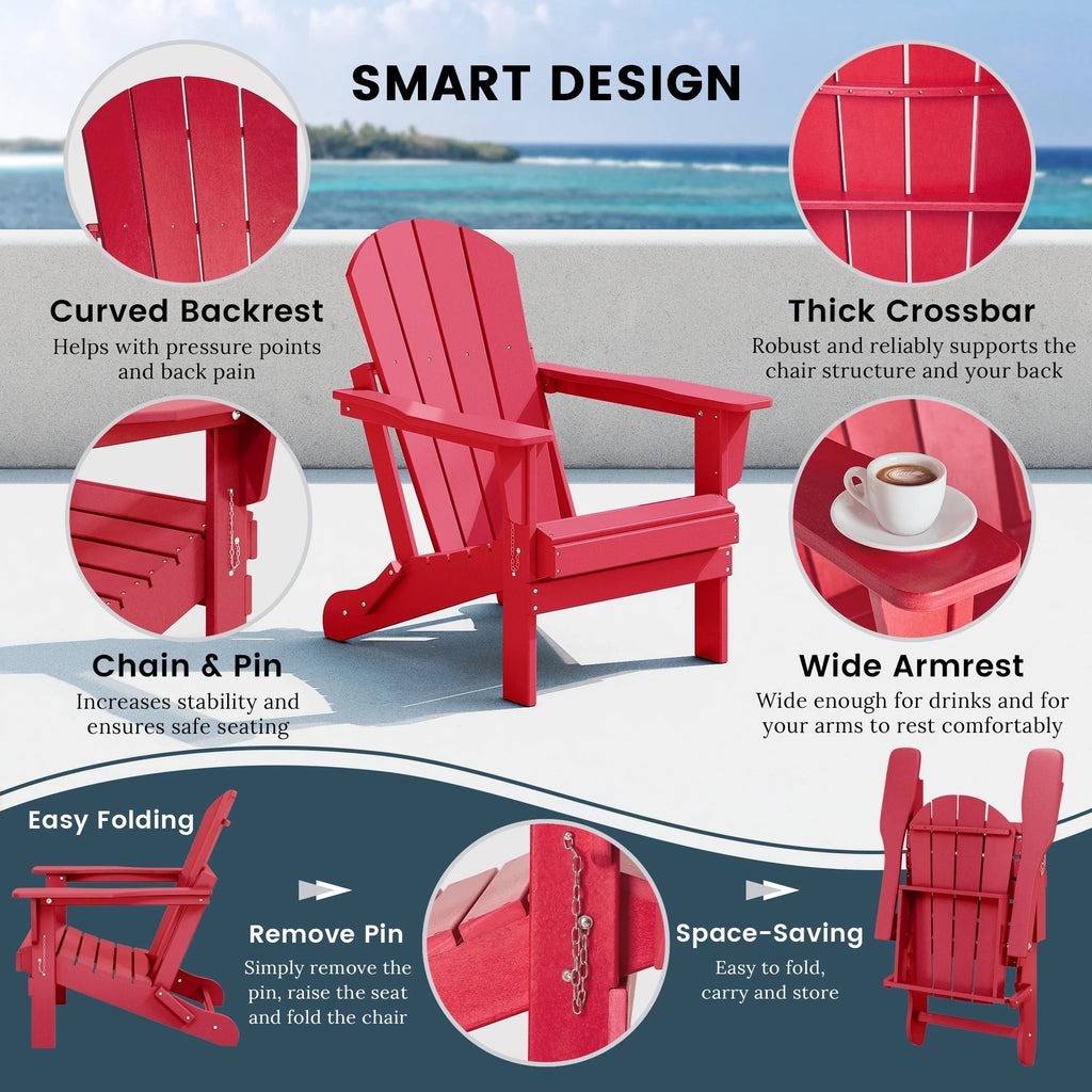 Chaise Adirondack pliante d'extérieur tout temps Polytrends Laguna résistante à la décoloration pour patio