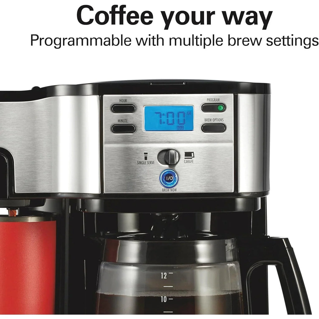 Cafetière 2-en-1 12 tasses et monodose, Verseuse en verre, Pause & Versement automatiques, Noir
