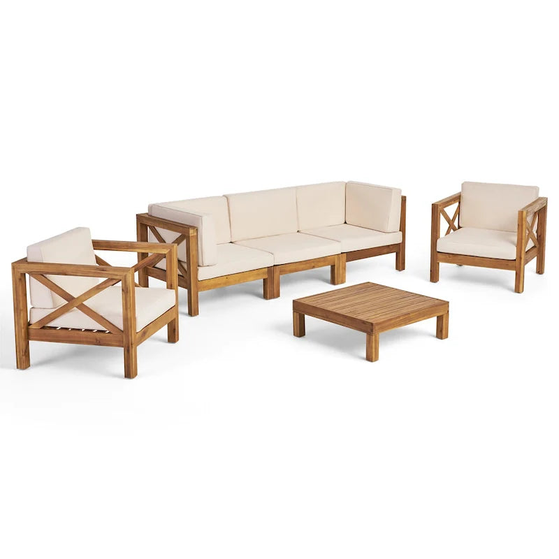 Ensemble de conversation d'extérieur Brava 6 pièces en bois d'acacia par Christopher Knight Home