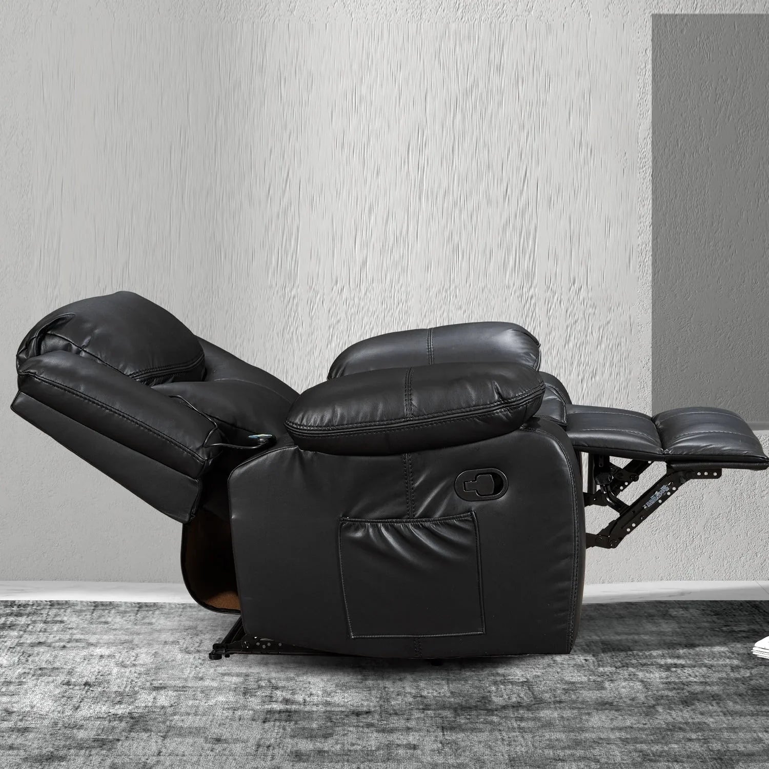 Fauteuil inclinable massant et chauffant en cuir, assise large et durable