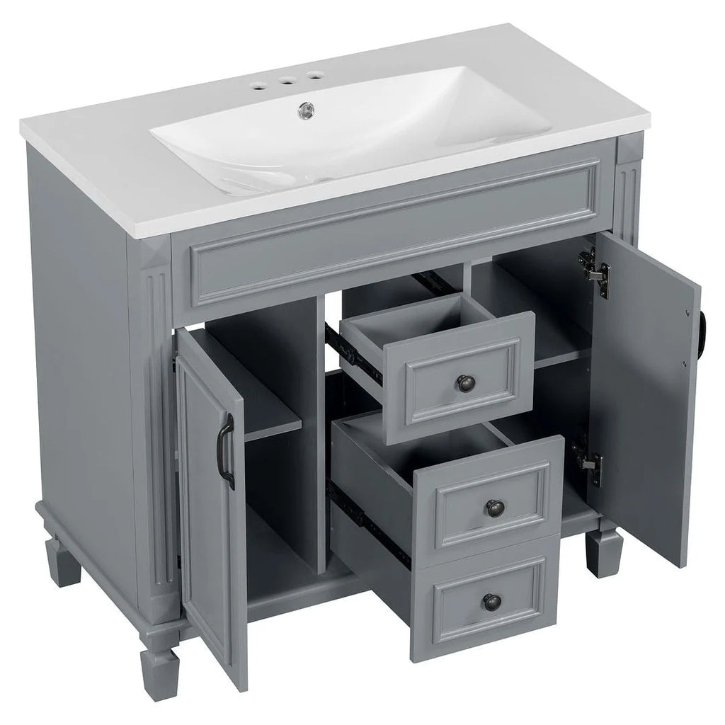Meuble-lavabo de salle de bain moderne de 91 cm avec lavabo et armoire de toilette, 2 portes et 2 tiroirs