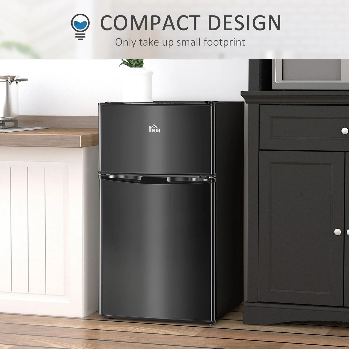 Mini-réfrigérateur HOMCOM à deux portes avec congélateur, réfrigérateur compact de 3,2 pi³ avec étagère réglable, thermostat réglable