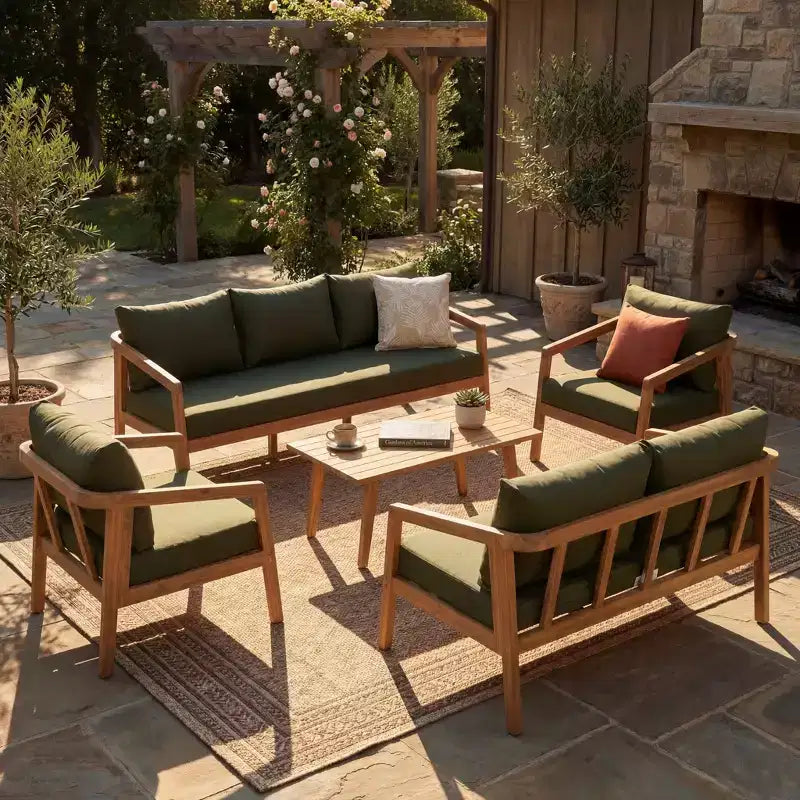Christopher Knight Home Sunny Salon de jardin moderne 5 pièces en acacia avec table rectangulaire à lattes et 7 places