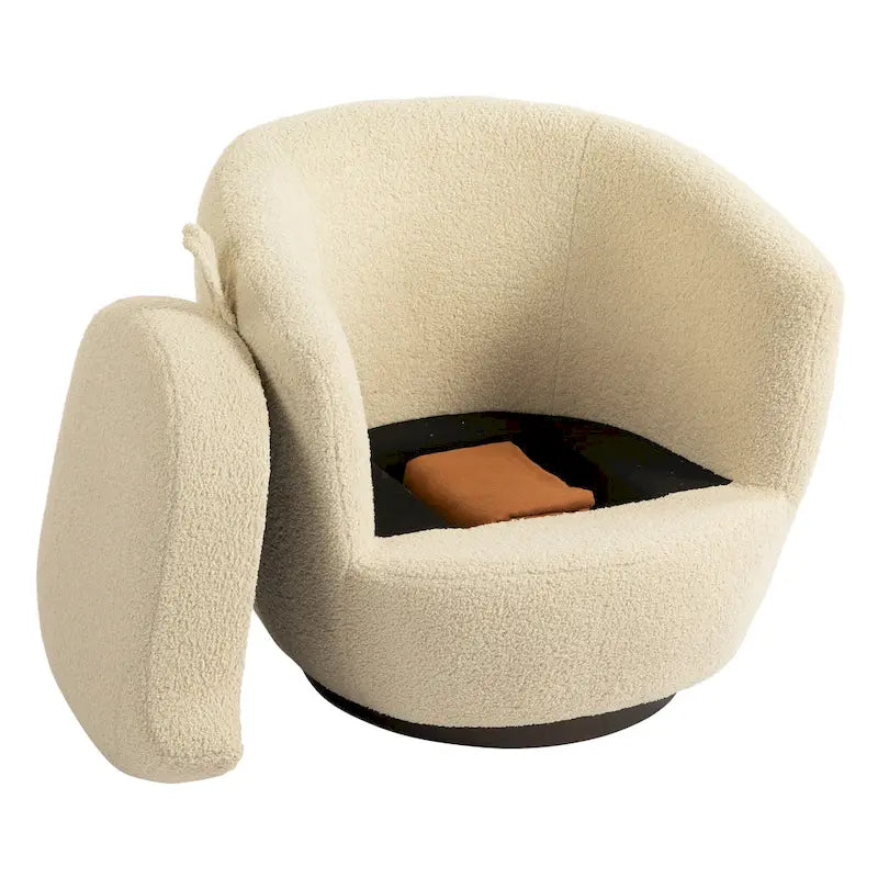 Fauteuil club pivotant rembourré avec rangement, chaise d'appoint moderne pour salon, chambre, bureau ou coin lecture