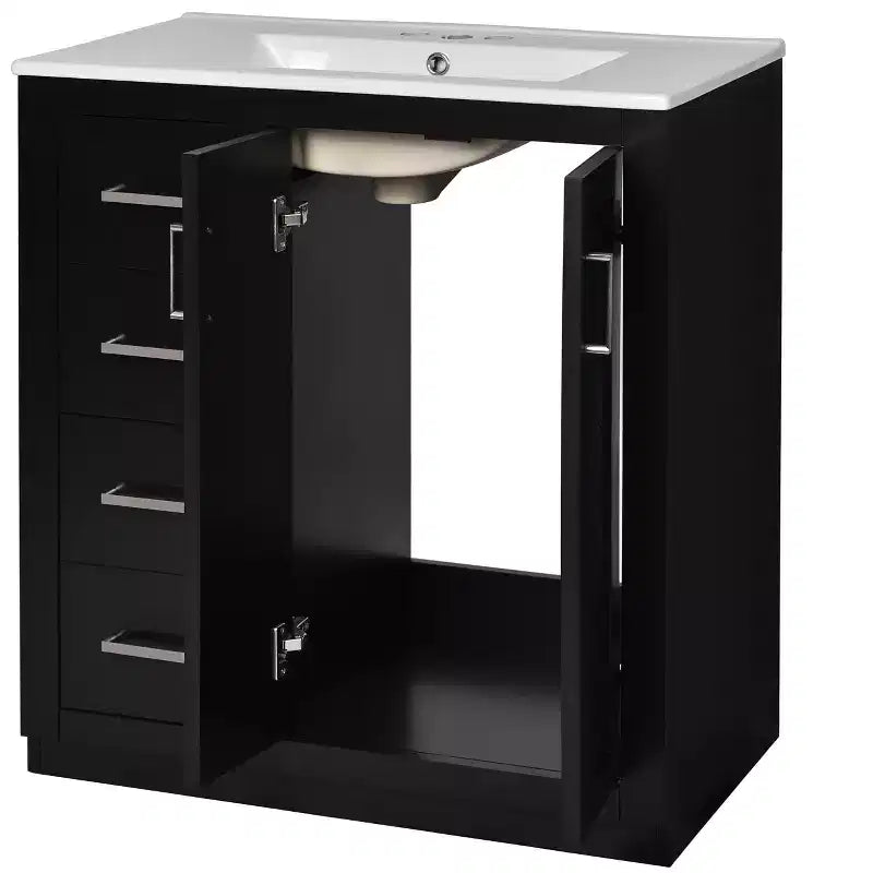 Meuble-lavabo de salle de bain à évier simple de 76 cm avec armoire et 3 tiroirs – Noir / Bleu / Vert / Indigo / Blanc