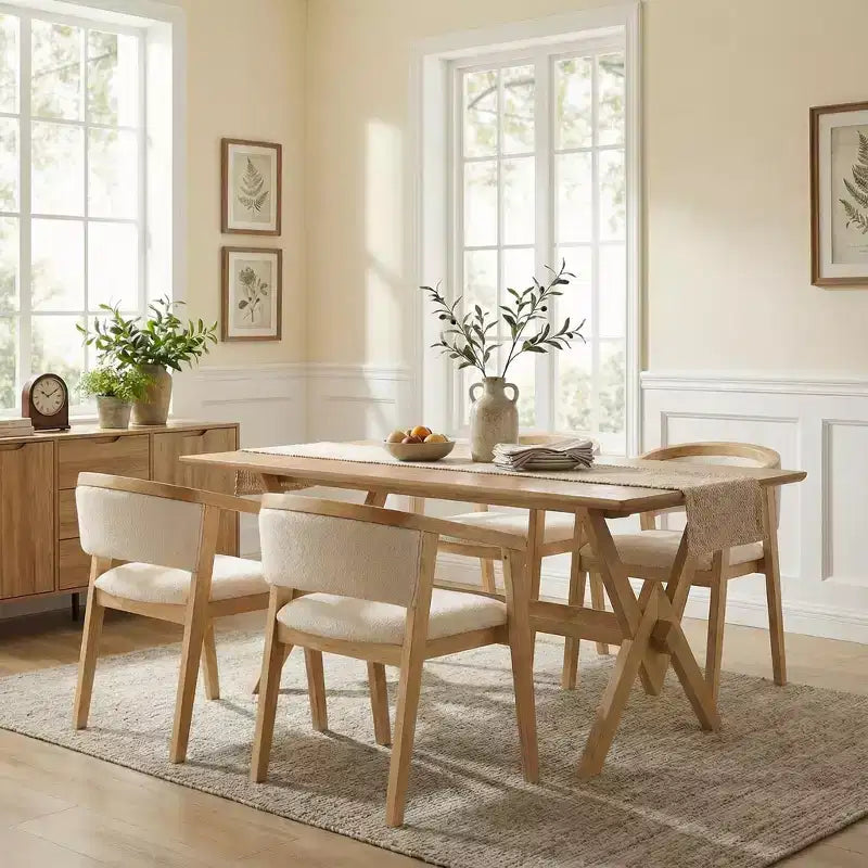 Ensemble de salle à manger Christopher Knight Home Simon 5 pièces en bois d'hévéa de style milieu de siècle avec chaises rembourrées en tissu bouclé